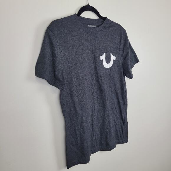 True Religion Mens Medium T Shirt Gray Short Sleeve Crew Neck Logo Graphic - Picture 1 of 5